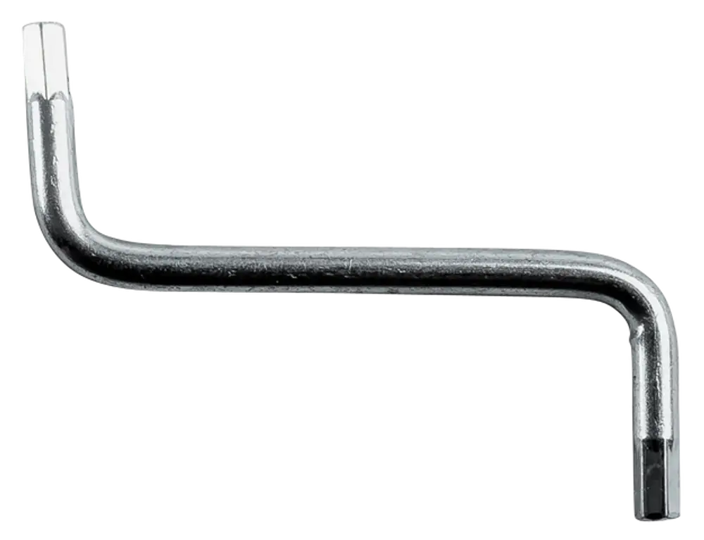 Innensechskantschraubenschlüssel in L-Form mit einem Teil aus verchromtem Metall, gefertigt von Wolf, zur Verwendung bei verschiedenen Schraubverbindungen.